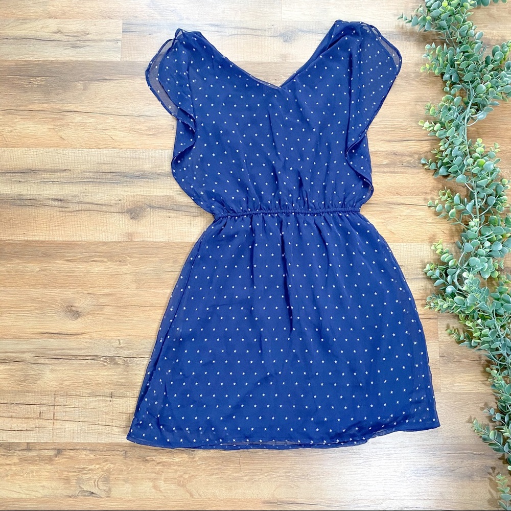 Gap | Blue and White Star Ruffle Sleeve Dress